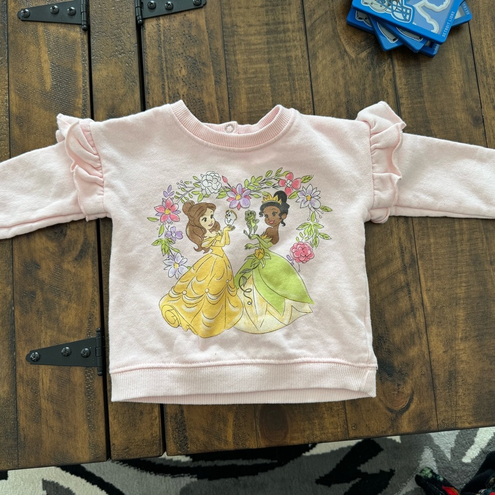 Vintage Disney Baby Pink Princess Sweatshirt with Belle & Tiana, 6-9 months